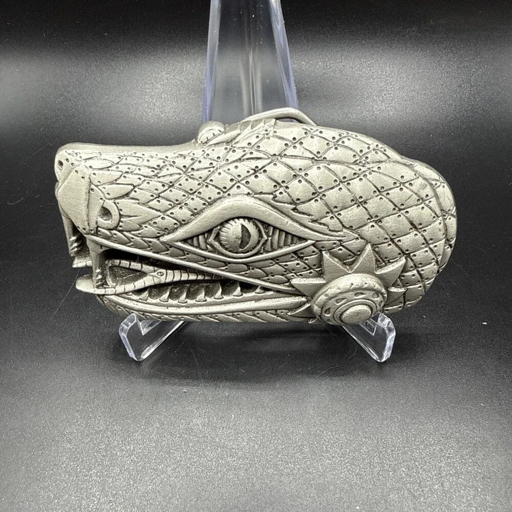 New Vintage 1997 GAP Rattlesnake Snake Head Fine Pewter Belt Buckle USA